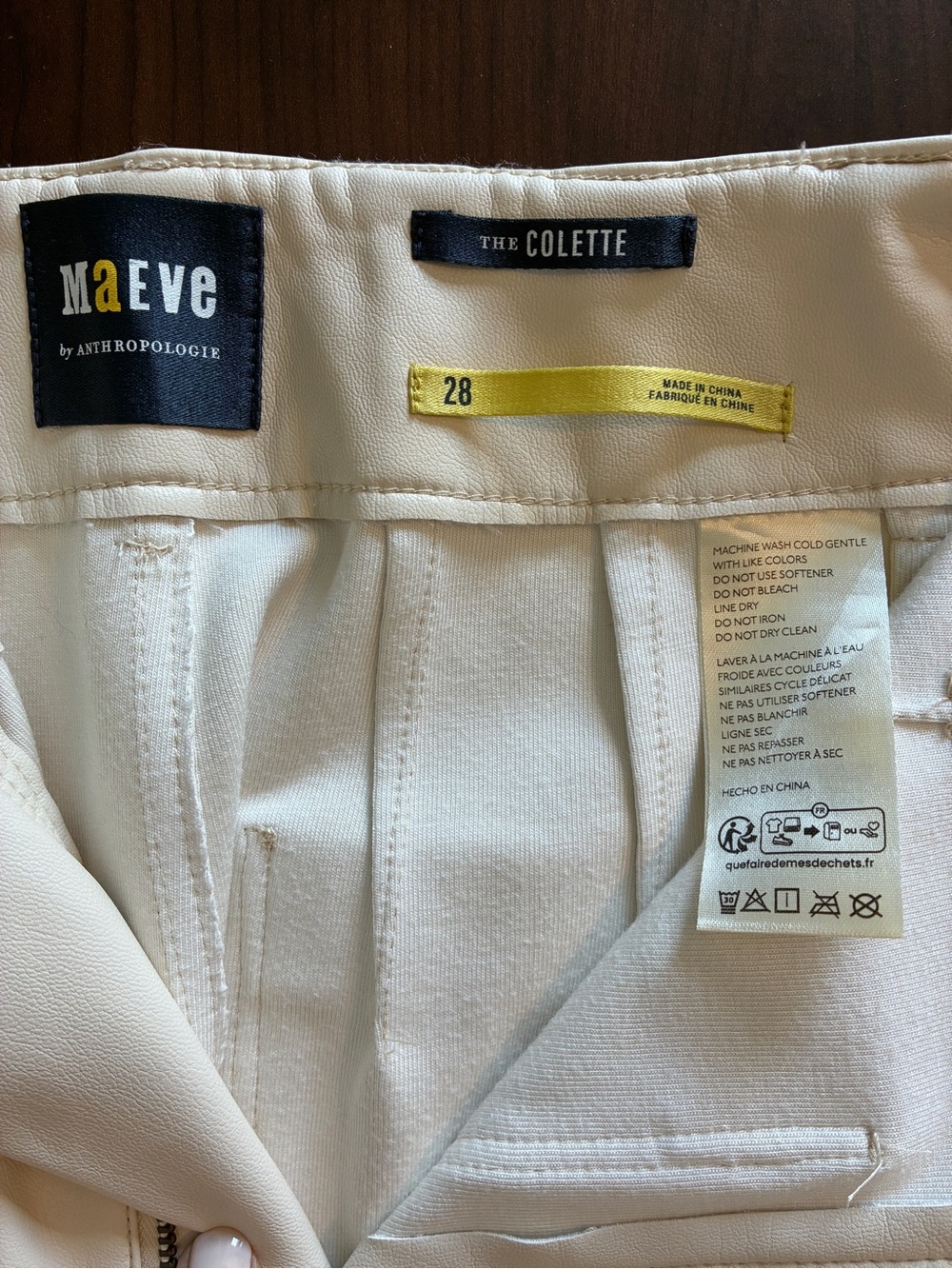 Maeve Colette Faux-Leather High-Rise Wide-Leg Cropped Pants in Cream size 28 - Picture 8 of 9